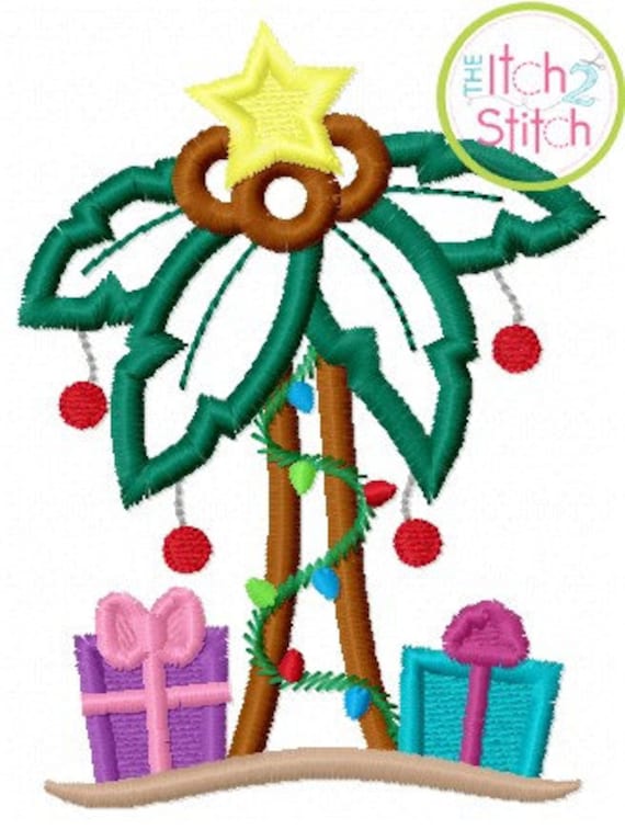 Christmas Palm Tree Iron On Applique Patch, Christmas, Palm Tree, Lights, Star, Coconuts, Presents, Iron On, Sew On, Patches, Glue On