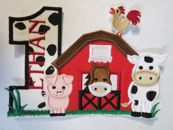 Barn, Number, Birthday, Farm Animals, Pig, Cow, Horse, Iron On Applique Patch, Sew On, Custom Made, Embroidered, Patches