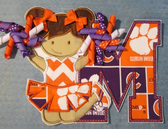 Cheerleader With Letters and Korker Ribbons - Sports Teams - Iron On or Sew On Embroidered Custom Made Appliques