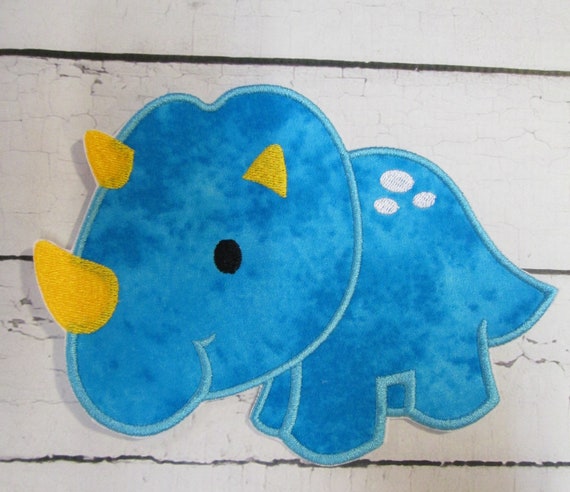 Triceratops Embroidered Applique Patch , Iron On, Sew On, Glue On, Patches, Handmade, Custom Made Colors