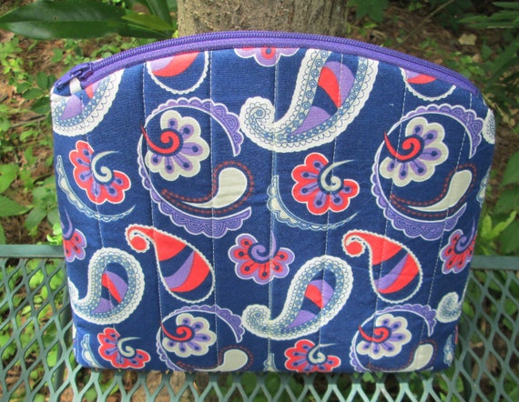 Purple Paisley Betty Pouch size large, cosmetics case, project bag, zipper pouch, travel case - Ready To Ship