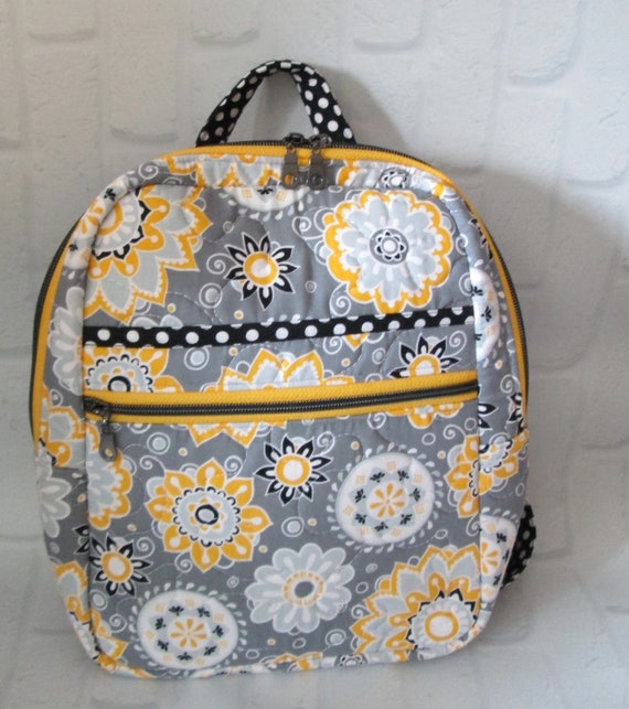 Backpack Purse, Handmade in USA, Purse, Backpack, Day Bag, Knapsack, Quilted, BigBlackDogDesgins, Zippered Day Pack, Yellow, Black, Gray