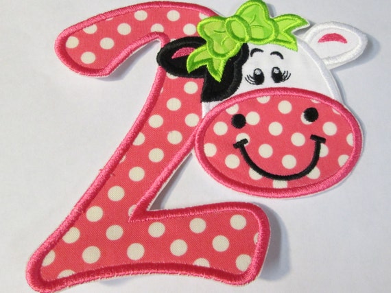 Cow Birthday or Letter, Iron On Applique Patch, Sew On, Custom Made, Embroidered, Patches