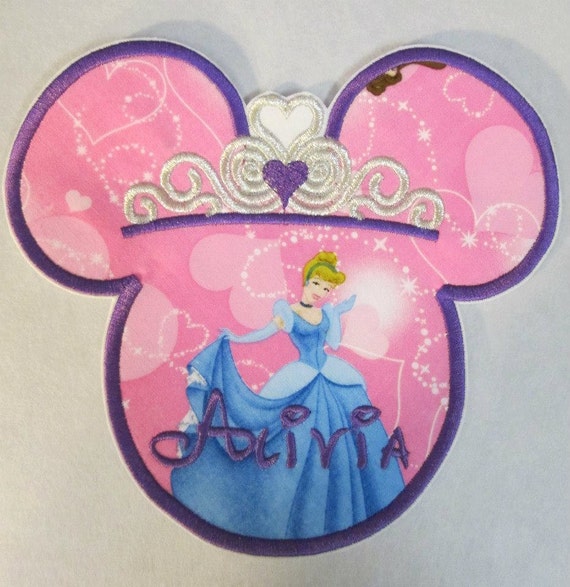 Iron On or Sew On Embroidered Custom Made Applique - Princess Girl Mouse Head with Tiara