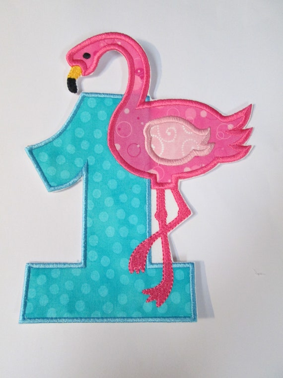 Flamingo Birthday - Iron On or Sew On Applique Patch, Handmade, Birthday, Flamingo, BigBlackDogDesigns