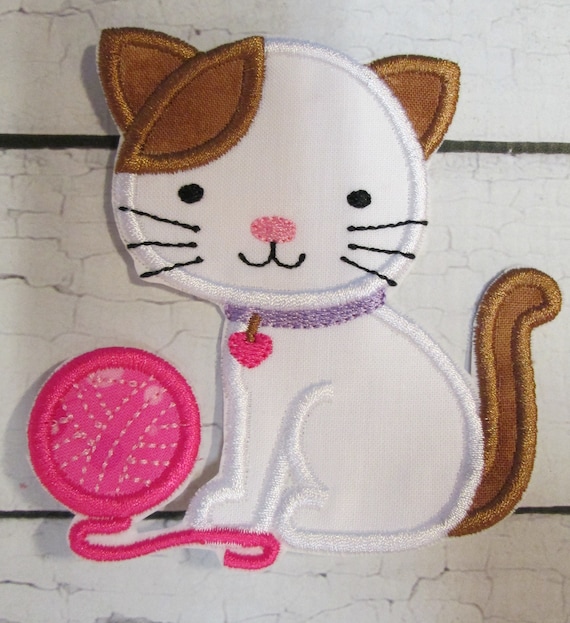 Kitty and Yarn Applique Patch - Iron On, Sew On, Glue On Embroidered Applique, Handmade, Custom Made