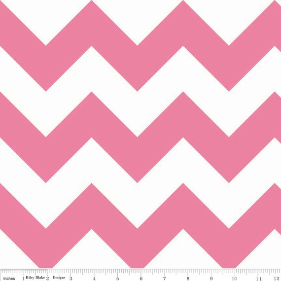 Fabric Riley Blake Hot Pink and White Chevron Cotton Fabric