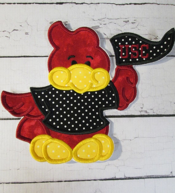 GameCock Team Mascot With Flag - Iron On or Sew On Embroidered Custom Made Applique