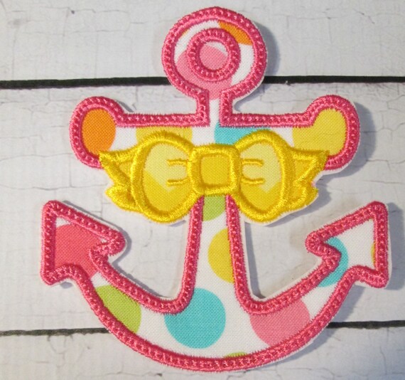 Anchor with Bow, Iron On Applique Patch, Sew On, Custom Made, Embroidered, Patches, BigBlackDogDesigns
