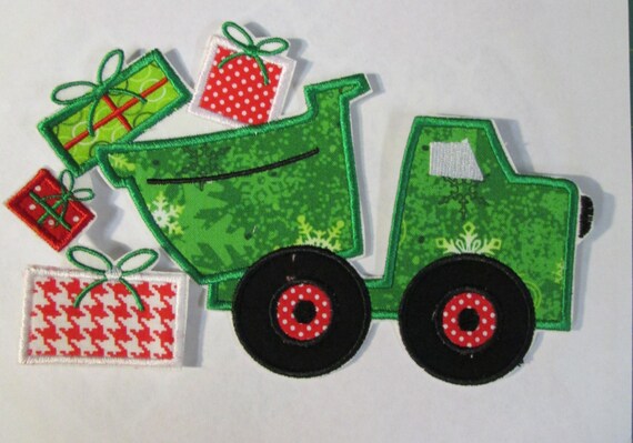 Christmas Dump Truck - Iron On or Sew On Embroidered Custom Made Applique
