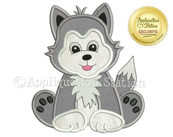 Baby Wolf Pup, Zoo Animal, Iron On Applique, Patch, Handmade, Custom Made Appliques Patches, BigBlackDogDesigns