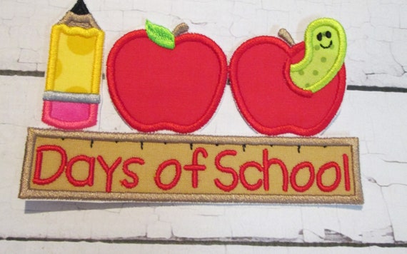 100 Days of School, Iron On, Sew On Embroidered Applique Patch, BigBlackDogDesigns, Patch, Handmade, School, Apple, Bookworm, Pencil