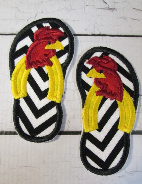 Gamecock, Rooster , Flip Flops, College Team Football, Iron On Applique Patch, Sew On, Custom Made, Embroidered, Patches