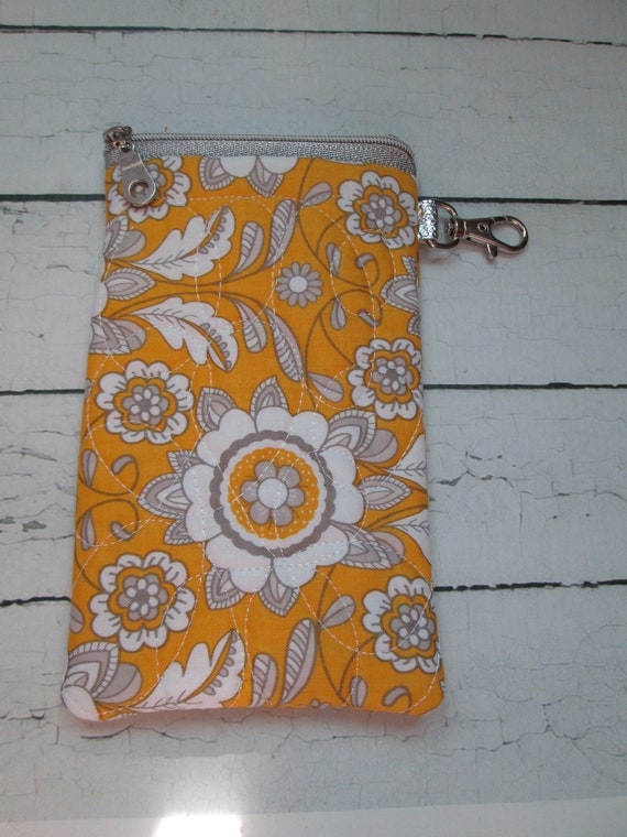 Yellow and Gray Floral Sunglasses Case, Handmade, Quilted, Embroidered, Pouch, Accessory Case, Reading Glasses, Sunglasses, Glasses