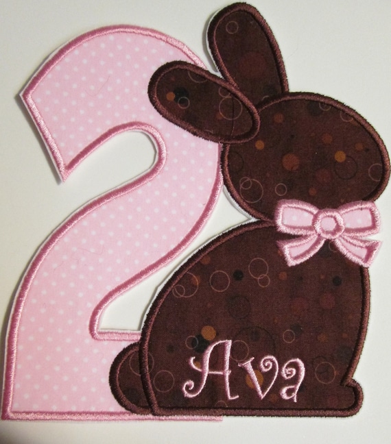 Bunny Birthday - Fabric Embroidered Iron On Applique Patches Monogram or Name Included Easter Bunny Birthday
