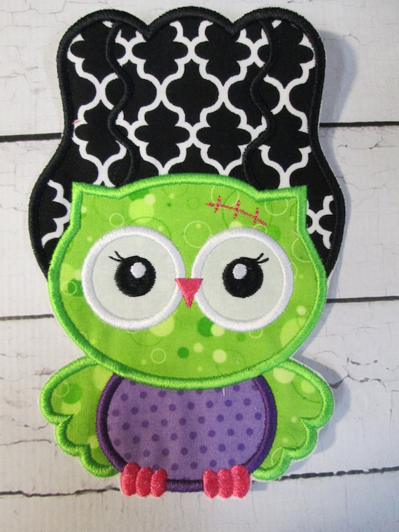 Halloween Frankie Owl - Iron On or Sew On Custom Made Embroidered Applique
