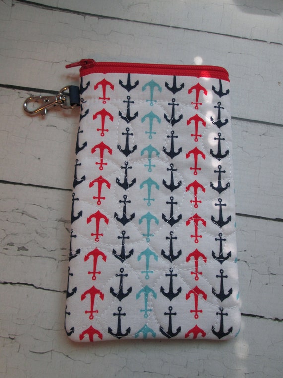 Anchors Glass Case, Sunglasses Case, Zippered Sunglasses Case, Sunglasses, Glasses, Handmade, Accessory Case, Cell Phone Pouch