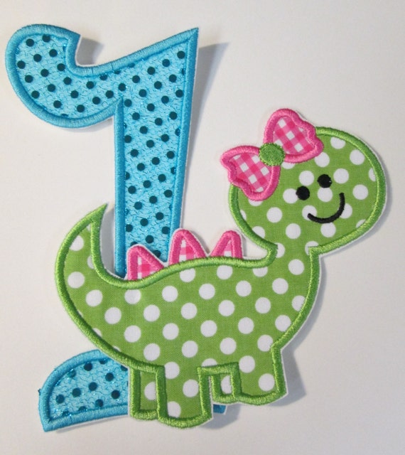 Birthday Set - Girl Dinosaur with Glitter Number