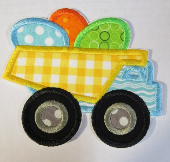Easter Egg Dump Truck - Iron On or Sew On Embroidered Custom Made Children's Applique