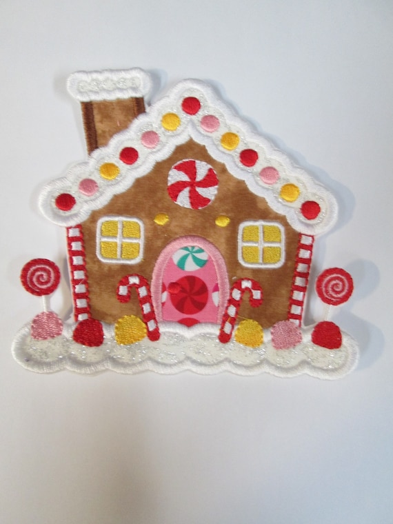 Gingerbread House, Christmas House, Iron On, Sew On, Embroidered Applique Patch, Patches, BigBlackDogDesigns, Village, North Pole