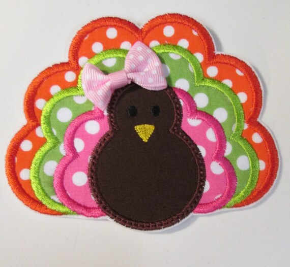 Thanksgiving Turkey Iron On Applique NEW Color Styles Now Available SHIPS FAST Bow Not Included