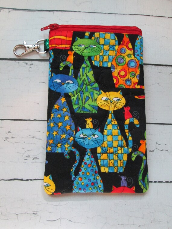 Mad About Cats Glasses Case, Glasses, Sunglasses, Reading Glasses, Passport Case, Pouch, Zippered, Handmade, Embroidered, BigBlackDogDesigns