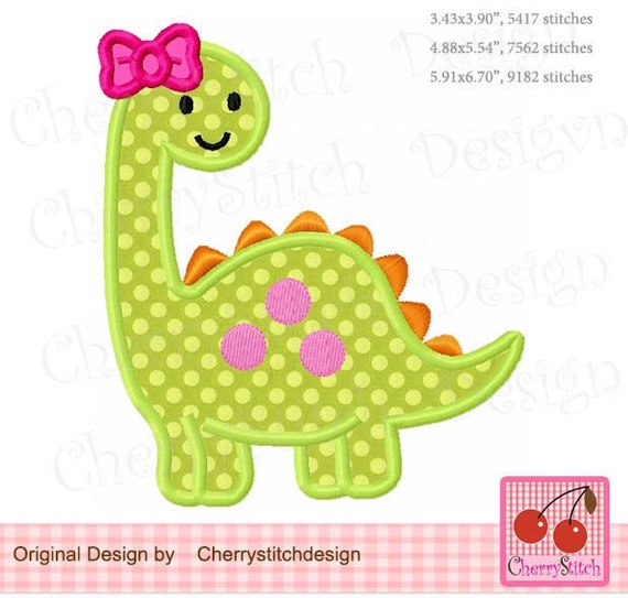 Baby Girl Dinosaur Iron On Embroidered Applique, Patches, Patch, Handmade, Custom Made