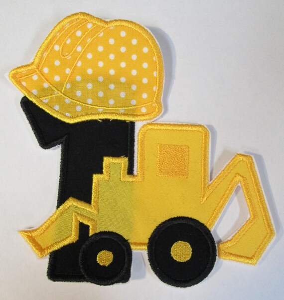 Construction Birthday, Digger, Construction Hat, Iron On Applique Patch, Custom Made, Embroidered Patches, Handmade, BigBlackDogDesigns