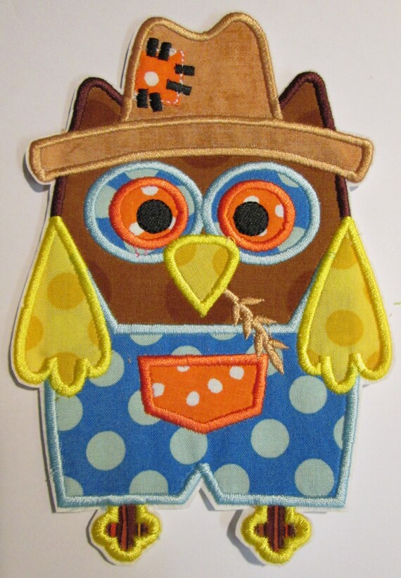 Thanksgiving Fall Scarecrow Owl - Iron On Applique