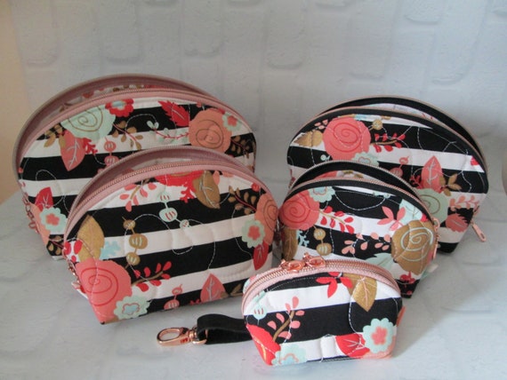 Rose Gold Davenport Dumpling Pouch, Clam Pouch, Rose Gold, Flowers, Metallic Gold, Zipper Pouch, Zipper Bag, Quilted, Handmade, Accessory