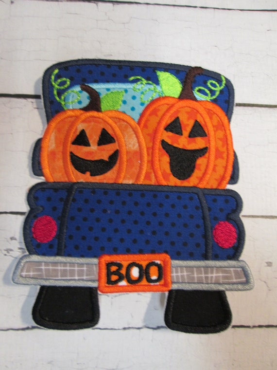 Halloween Pumpkin Truck, Halloween Jack-O-Lantern Truck, Halloween, Autumn, Pumpkin, Iron On, Applique, Embroidery, Handmade, Patch