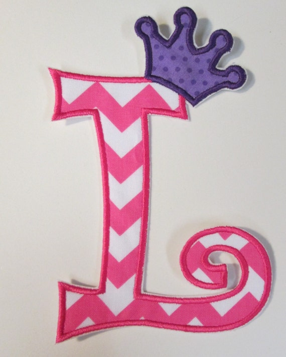 Iron On Applique - Chunky Curlz Letters with Princess Crown READY TO SHIP in 3-7 Business Days