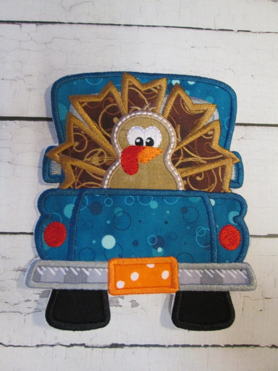 Thanksgiving Turkey Truck, Iron On Applique, Embroidery, Thanksgiving, Turkey, Fall, Autumn, Applique , Patch