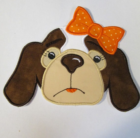 Hound Dog Girl With Bow, Iron On, Sew On, Applique, Patch, Tennessee, Vols, Mascot, Football, Embroidery, BigBlackDogDesigns