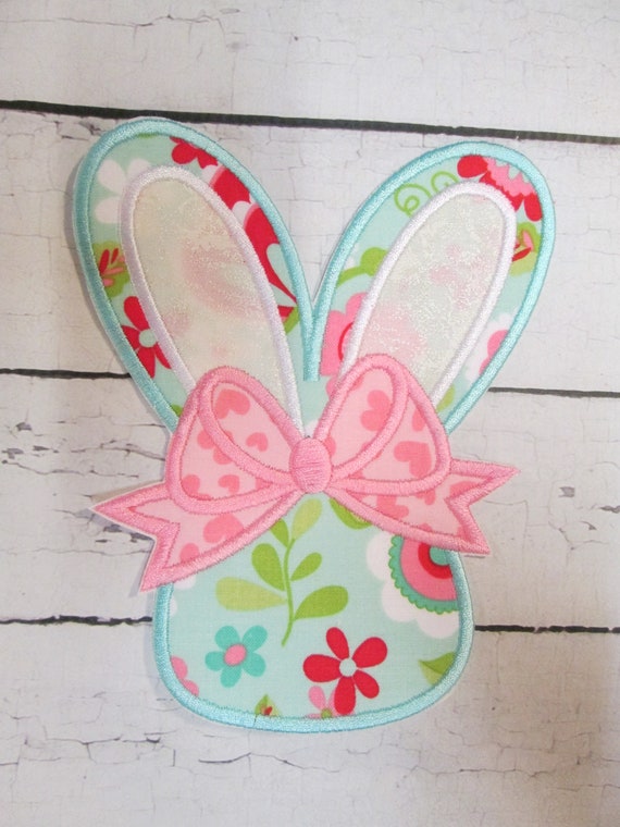 Easter Bunny with Bow Iron On Embroidered Applique Patch, Handmade, Custom Made For You