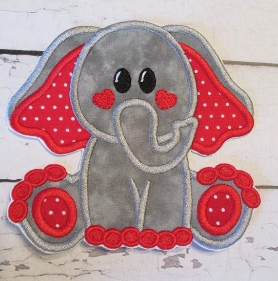 Cute Elephant Applique Patch, Embroidered Fabric Patches, Heart Elephant, Valentine Elephant, Iron On, Sew On Applique
