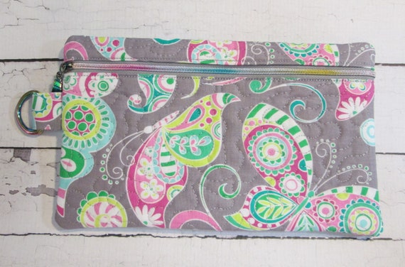 Zena Zipper Pouch, Butterfly Fantasy - Handmade, Quilted, Zipper Bag, Accessory Case, Phone Bag