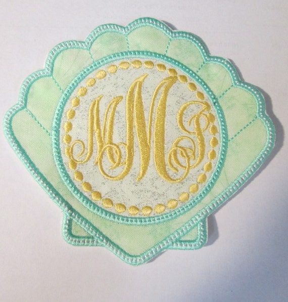Shell Monogram, Scripty Font, BigBlackDogDesigns,Iron On Applique Patch, Sew On, Custom Made, Embroidered, Patches