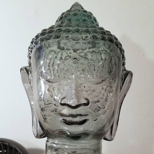 Decorative Gray Smoked Glass Buddha Head 11.5&quot;X10&quot;X10&quot; Hollow