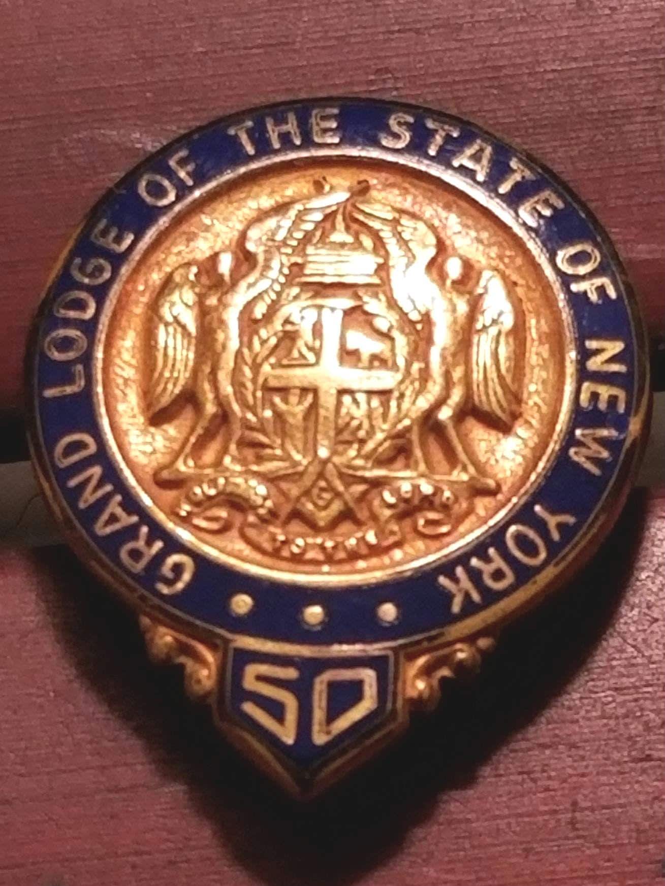Vintage Masonic Grand Lodge Of The State Of New York 50 Year Lapel Pin 1/20 10k Gold