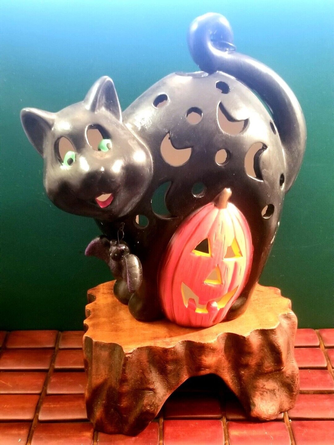 Vintage Halloween Black Cat & Jack-o-lantern Candle Lantern JC Penny ...