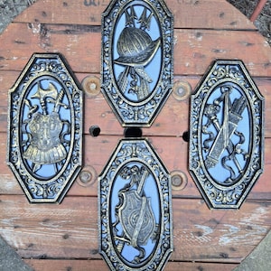 Medieval Knight's Armor Weapons & Shield Vintage Wall Hangings Set of 4 6"x13.5"
