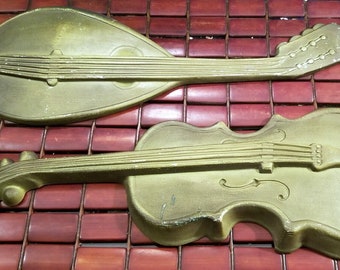Vintage Royal Cast Aluminium Mandoline & Geigeninstrumente Wanddekoration