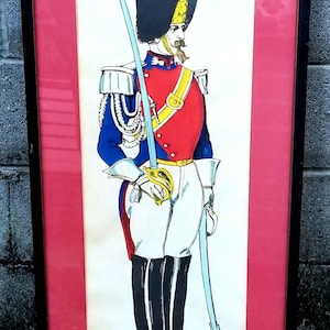 Antique Late 1800s French Elite Gendarme Traditional Uniform Lithograph Imagerie d&#39;Epinal 38&quot;x16&quot;
