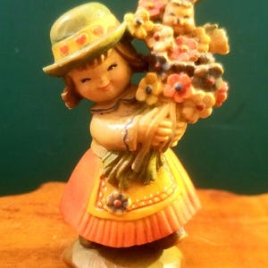 Vintage Juan Ferrandiz ANRI Flower Girl & Rabbit Carved Wooden Figurine 3.5&quot; High