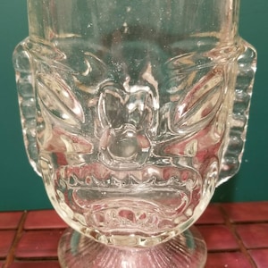 Vintage Tall Glass Two Faced Happy/Angry Tiki Goblet Mug