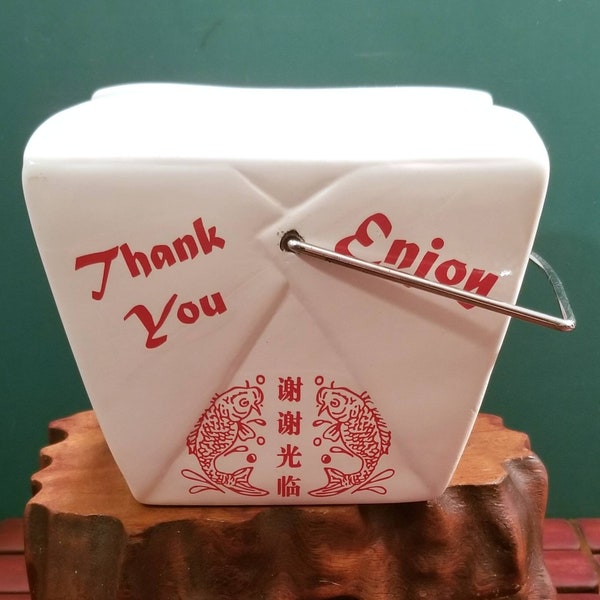 Vintage chinesisches Lebensmittel zum Mitnehmen Behälter "Take out Funds" Keramik Sparschwein F.A.B Starpoint 14"X5"X4.5"