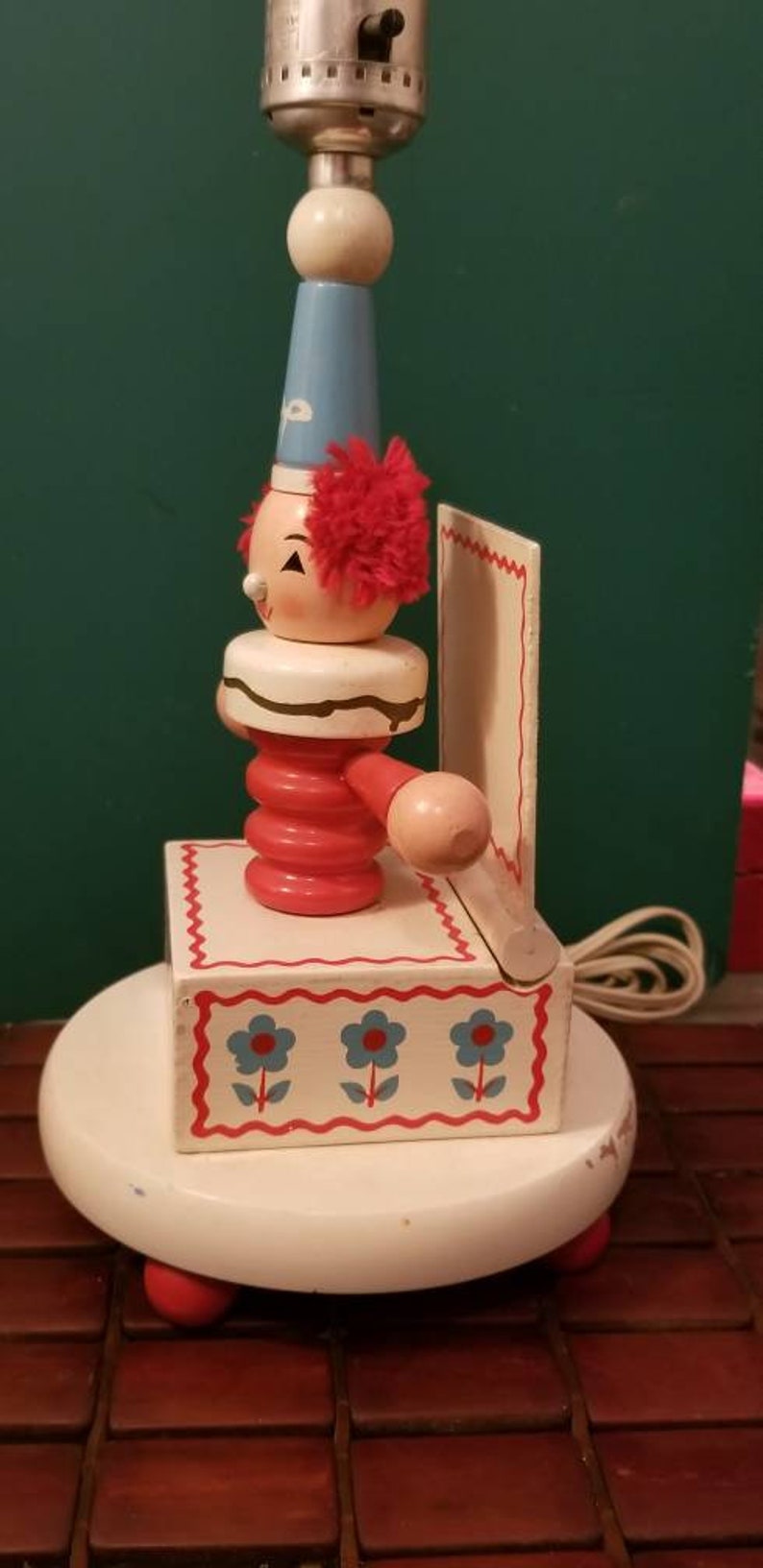 Vintage Pair of 1960s Wooden Clown Jack in the Box Childrens Nursery