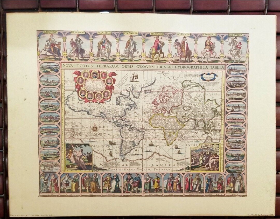 World Map by Jansson 1632 Mid Century Repro Donald Art Co 11