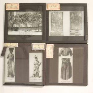 Four Antique Glass Magic Lantern Slides Classical Greek & Medieval Themes 4&quot;x3.25&quot;